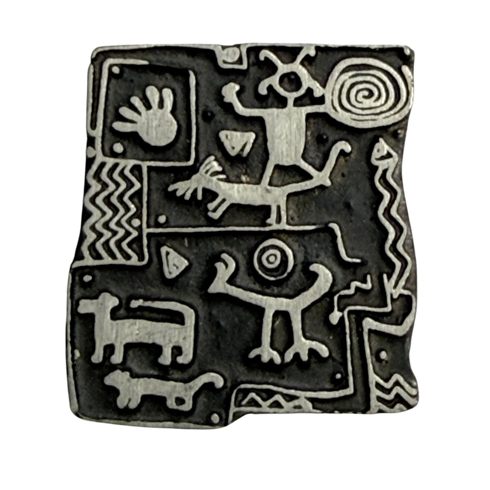 Alice Seely‎ Brooch Pin Womens  Silver Black Excellent Petroglyph Pewter 2000